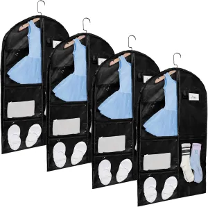 Fanwoli Clear PVC Dance Costume Bags (4 Pack), 40 Inch Garment Bag for Dance Competitions, Cheerleader Uniform Bag, with 4 Zipper Pockets