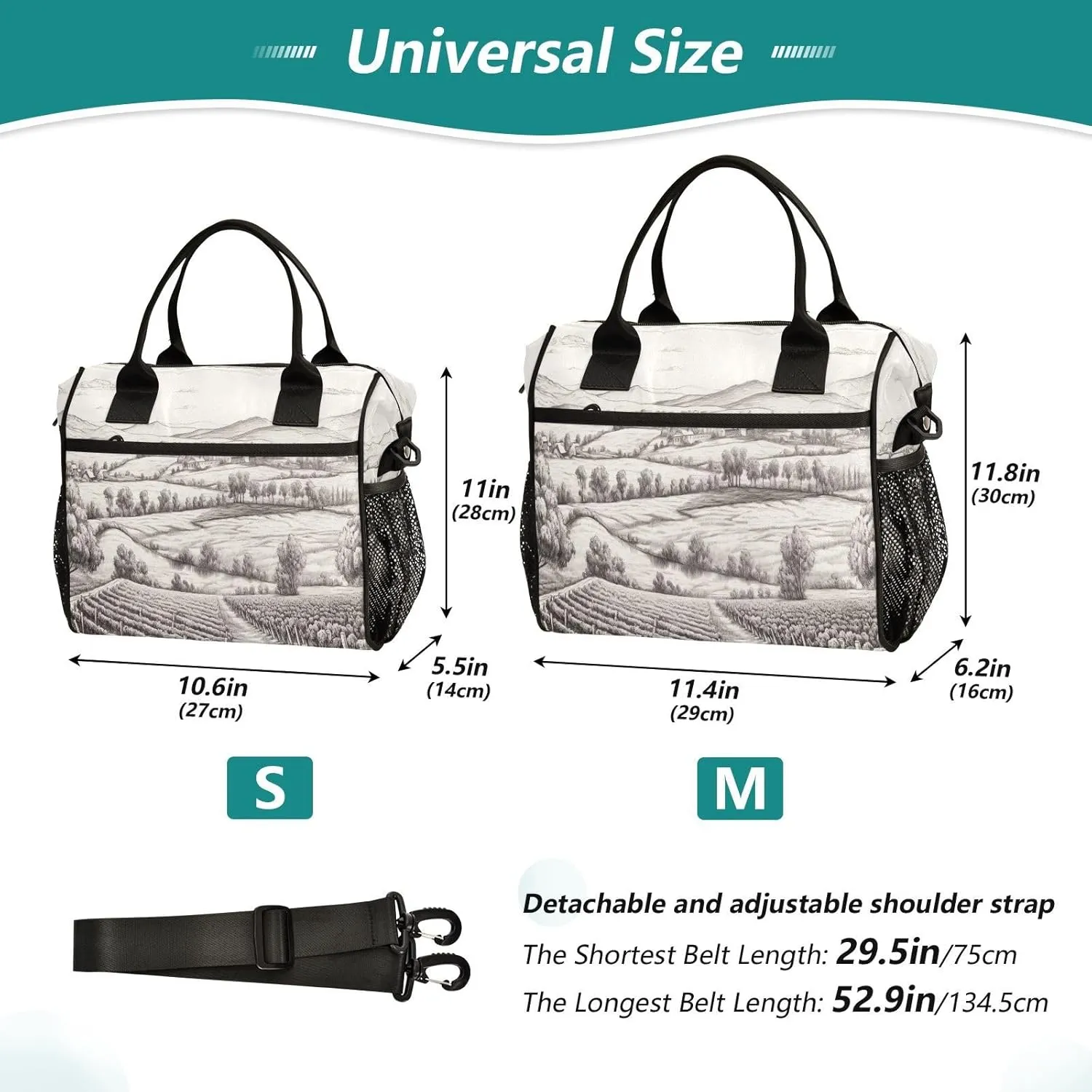 Farmland Landscape Insulated Lunch Bag Cooler Bag with Shoulder Strap Lunch Tote Bag for Work Camping-S