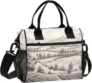 Farmland Landscape Insulated Lunch Bag Cooler Bag with Shoulder Strap Lunch Tote Bag for Work Camping-S