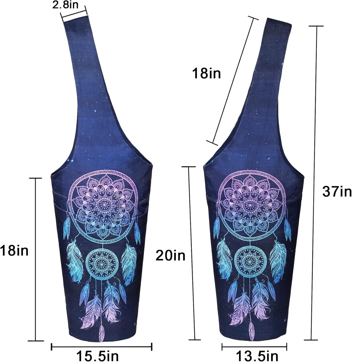 Fashion Printed Yoga Mat Bag with Large Side Pocket & Zipper Pocket Long Tote Yoga Bag Fit Most Size Mats - Holds More Yoga Accessories