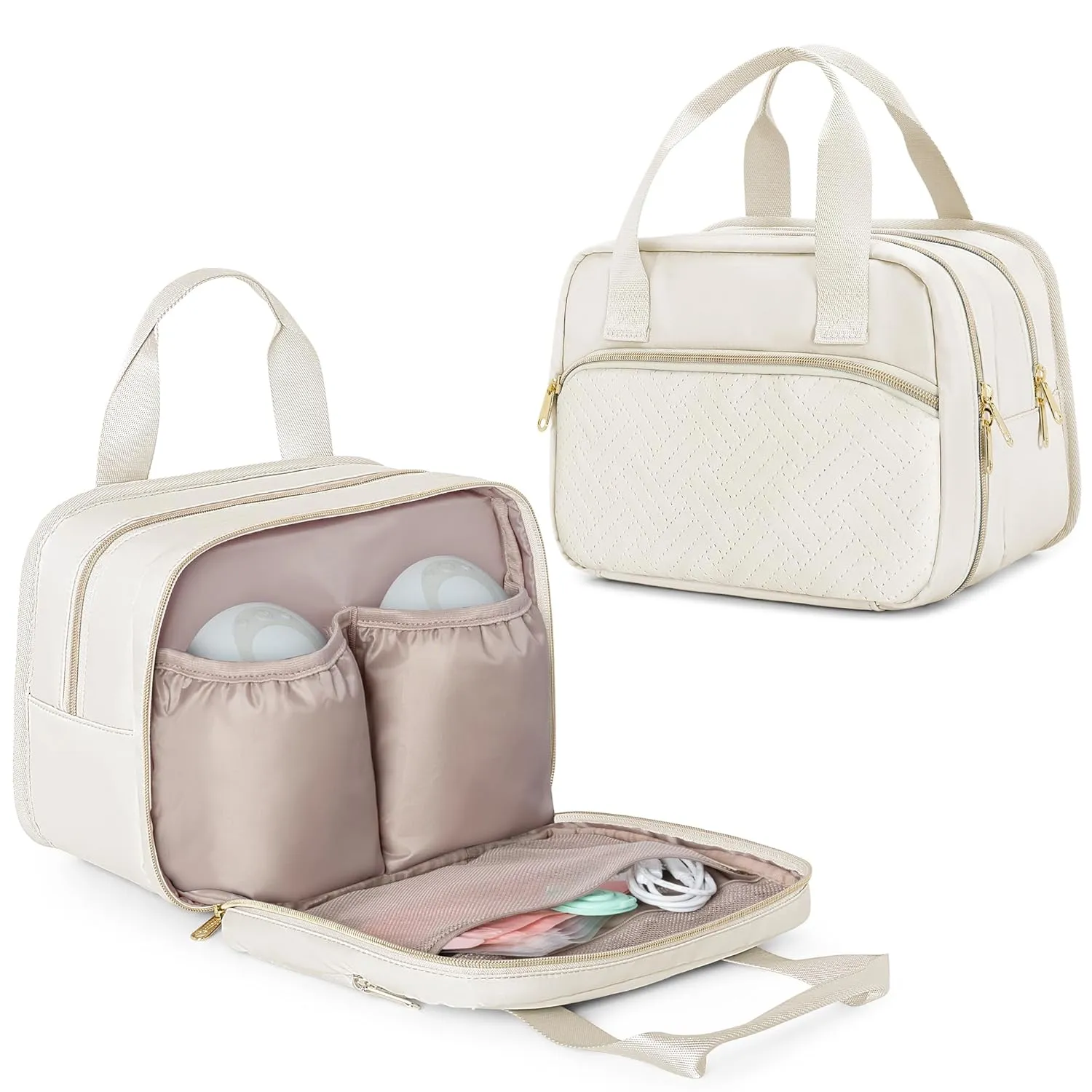 Fasrom Wearable Breast Pump Bag with Cooler Compatible with Momcozy, Medela and Elvie Pumps, Portable Pump Carrying Case for Working Moms, Beige