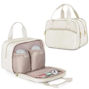 Fasrom Wearable Breast Pump Bag with Cooler Compatible with Momcozy, Medela and Elvie Pumps, Portable Pump Carrying Case for Working Moms, Beige