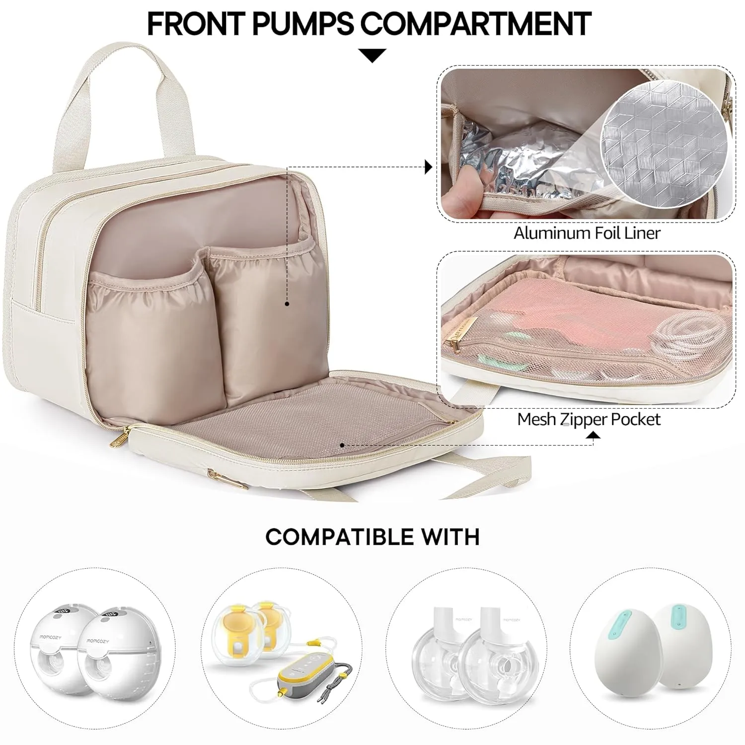 Fasrom Wearable Breast Pump Bag with Cooler Compatible with Momcozy, Medela and Elvie Pumps, Portable Pump Carrying Case for Working Moms, Beige