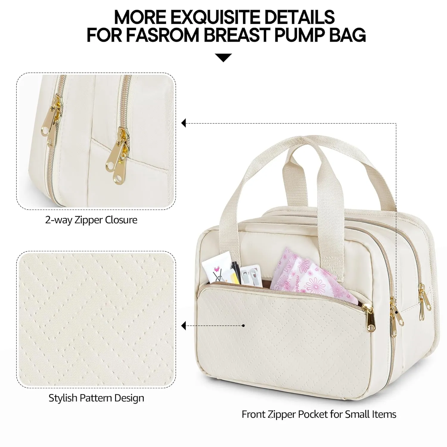 Fasrom Wearable Breast Pump Bag with Cooler Compatible with Momcozy, Medela and Elvie Pumps, Portable Pump Carrying Case for Working Moms, Beige