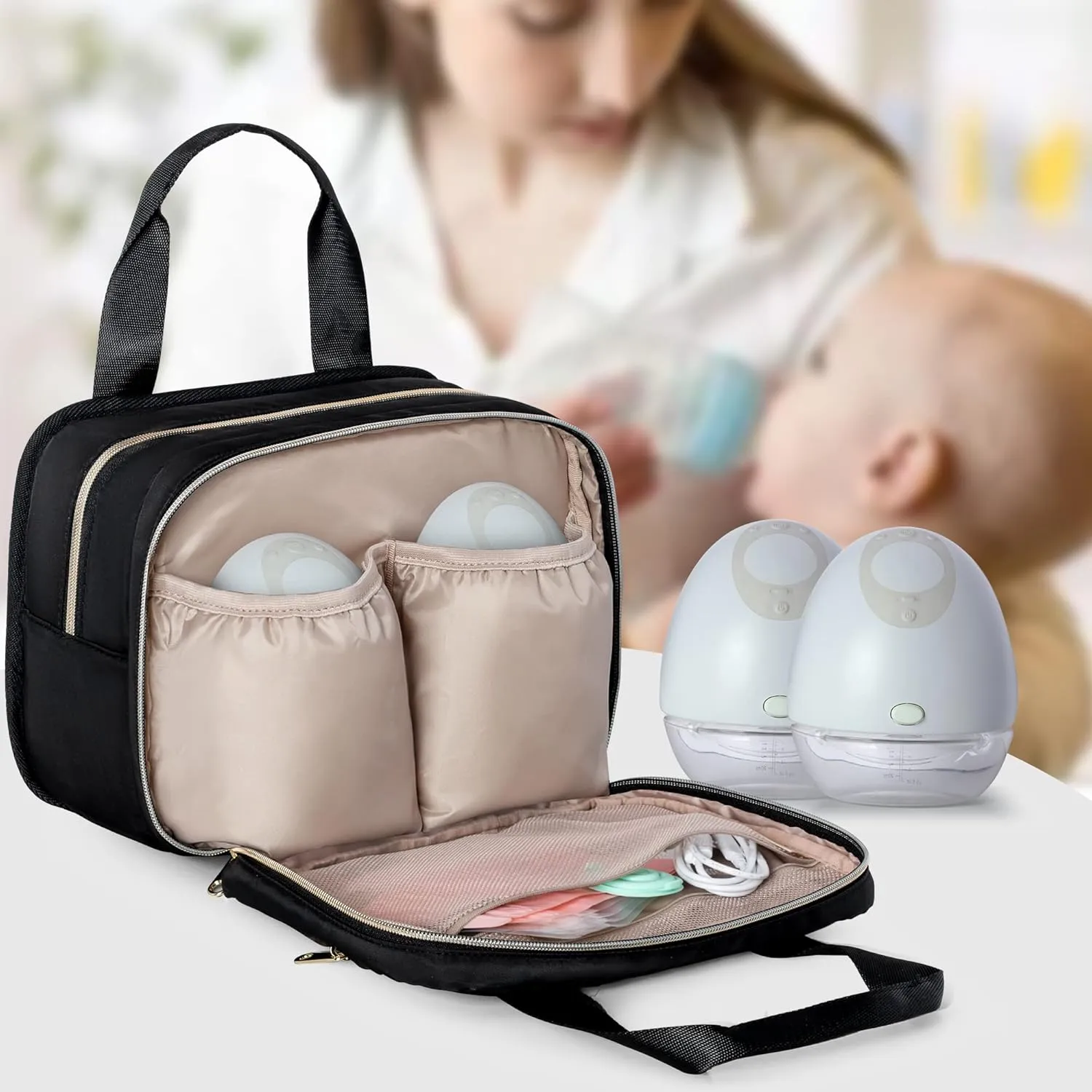 Fasrom Wearable Breast Pump Bag with Cooler Compatible with Momcozy, Medela and Elvie Pumps, Portable Pump Carrying Case for Working Moms, Black (Bag Only, Patent Design)