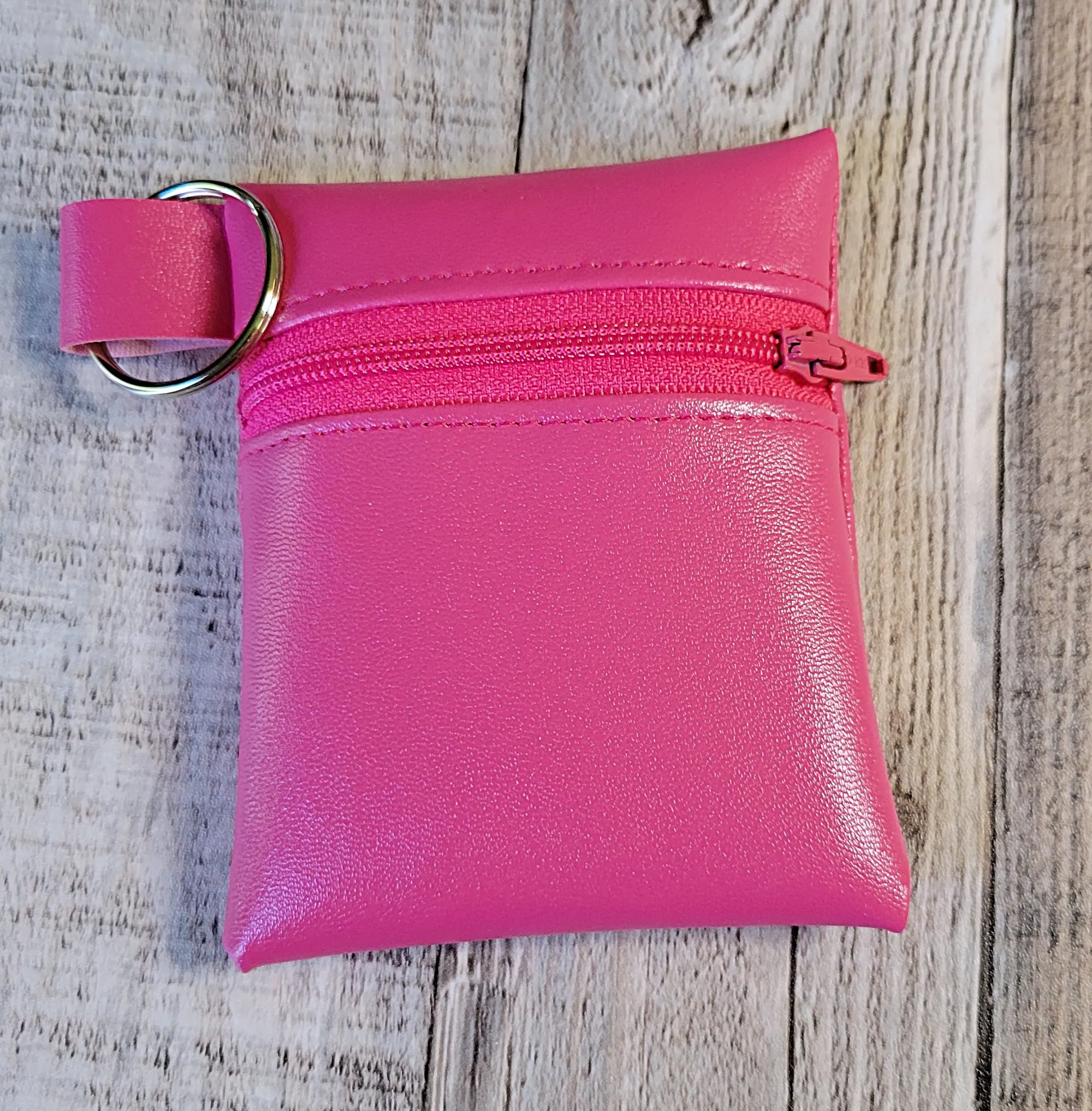 Faux Leather Mini-Zipper Pouches with Key Ring