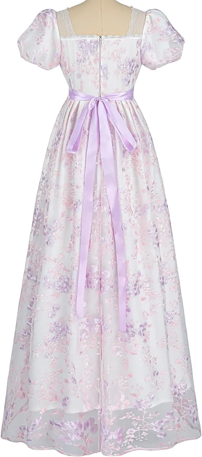 FCCAM Womens Regency Dresses Costume Empire Waist Dress Victorian Ball Gown 1800s Regency Era Dress