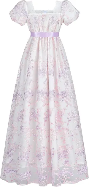 FCCAM Womens Regency Dresses Costume Empire Waist Dress Victorian Ball Gown 1800s Regency Era Dress