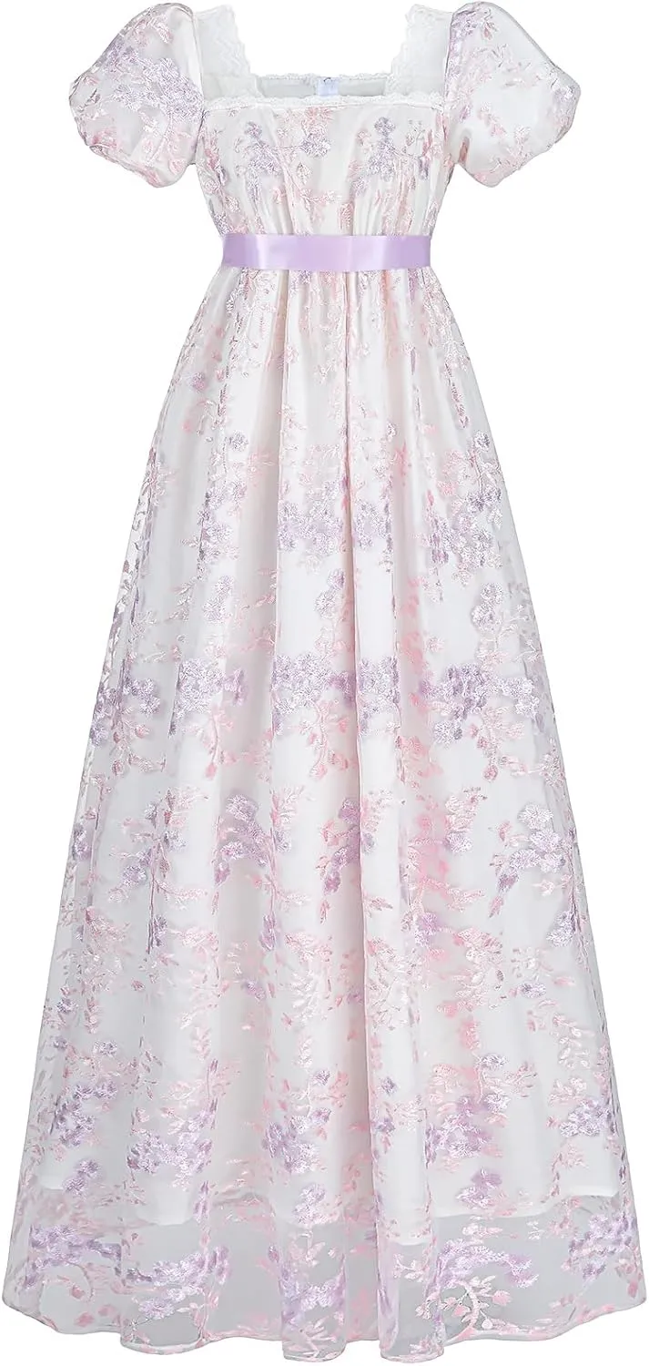 FCCAM Womens Regency Dresses Costume Empire Waist Dress Victorian Ball Gown 1800s Regency Era Dress