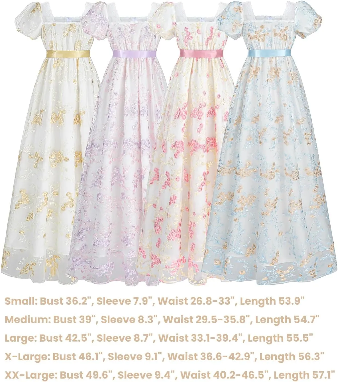 FCCAM Womens Regency Dresses Costume Empire Waist Dress Victorian Ball Gown 1800s Regency Era Dress