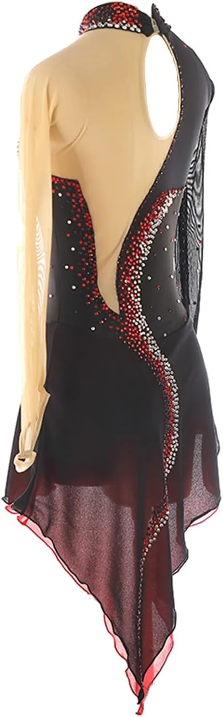 Figure Skating Dress for Girl Long Sleeve Ice Skating Competition Performance Skirt Crystals Ballet Tutu Wear