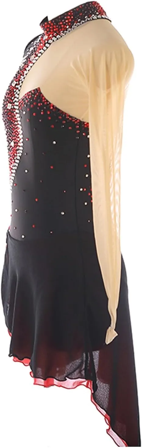 Figure Skating Dress for Girl Long Sleeve Ice Skating Competition Performance Skirt Crystals Ballet Tutu Wear
