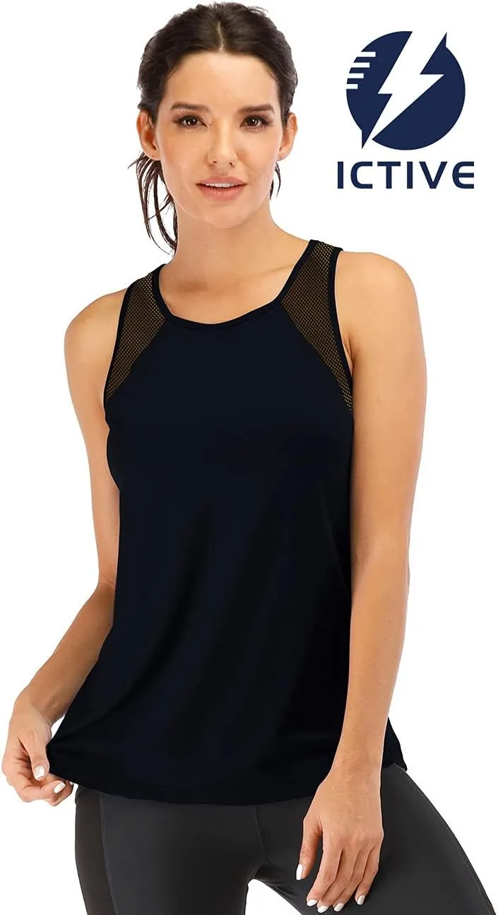 Fihapyli ICTIVE Workout Tank Tops for Women Breathable Mesh Racerback Muscle Tank Backless Running Shirts