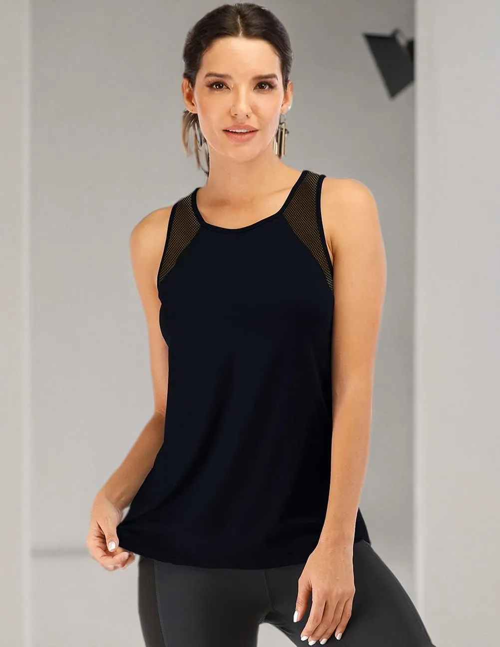 Fihapyli ICTIVE Workout Tank Tops for Women Breathable Mesh Racerback Muscle Tank Backless Running Shirts