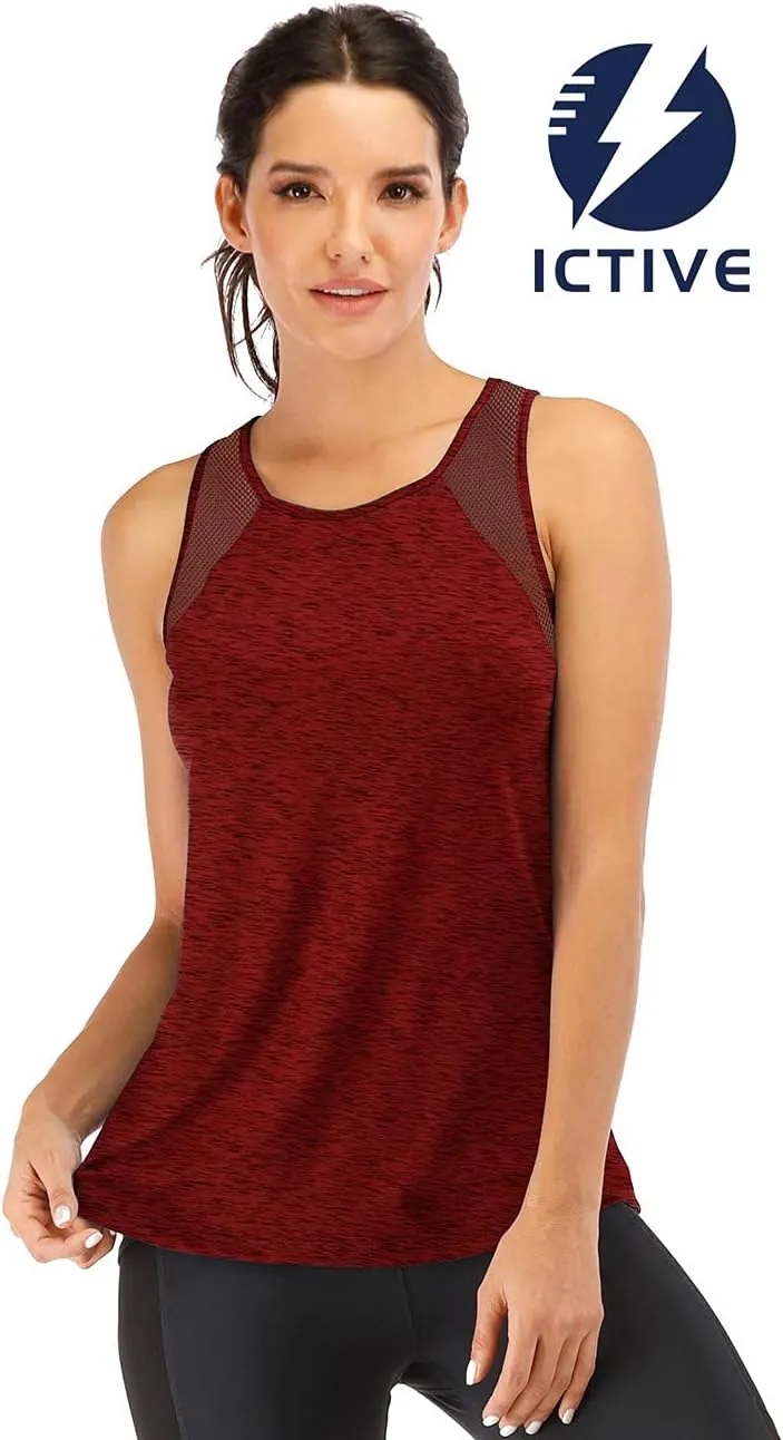 Fihapyli ICTIVE Workout Tank Tops for Women Breathable Mesh Racerback Muscle Tank Backless Running Shirts