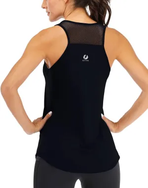 Fihapyli ICTIVE Workout Tank Tops for Women Breathable Mesh Racerback Muscle Tank Backless Running Shirts
