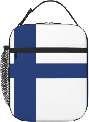 Finnish Flag Print Unisex Beach Insulated Cooler Lunch Bag For Work, Travel 8x4x 10in Lunch Boxes