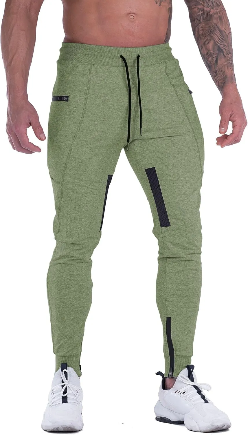 FIRSTGYM Mens Joggers Sweatpants Slim Fit Workout Training Thigh Mesh Gym Jogger Pants with Zipper Pockets