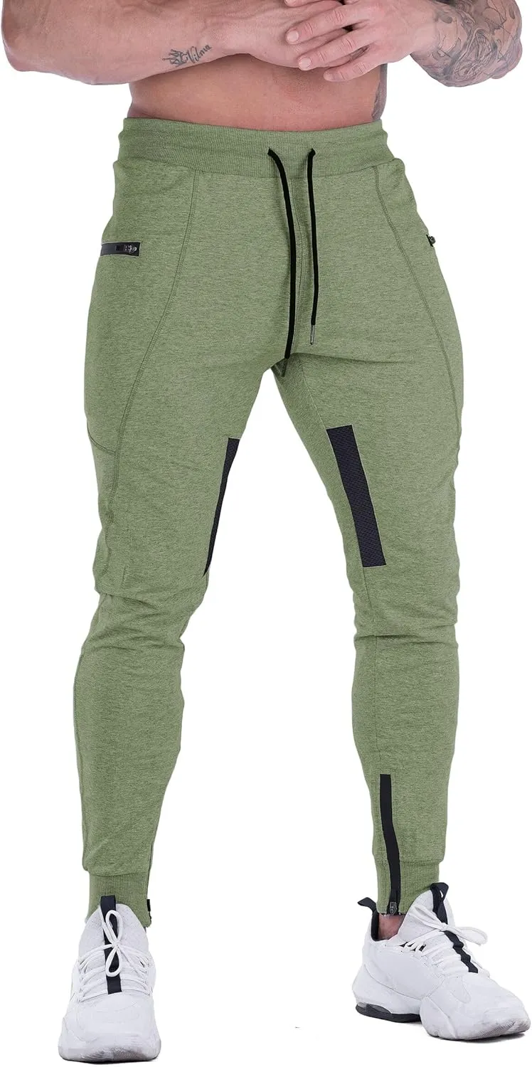FIRSTGYM Mens Joggers Sweatpants Slim Fit Workout Training Thigh Mesh Gym Jogger Pants with Zipper Pockets