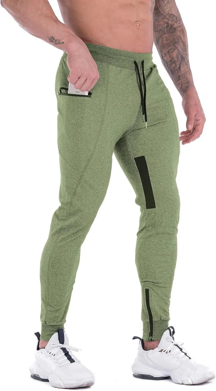 FIRSTGYM Mens Joggers Sweatpants Slim Fit Workout Training Thigh Mesh Gym Jogger Pants with Zipper Pockets