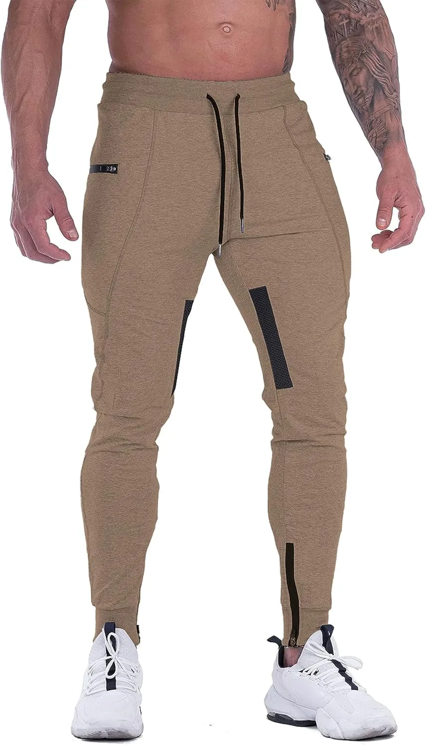 FIRSTGYM Mens Joggers Sweatpants Slim Fit Workout Training Thigh Mesh Gym Jogger Pants with Zipper Pockets
