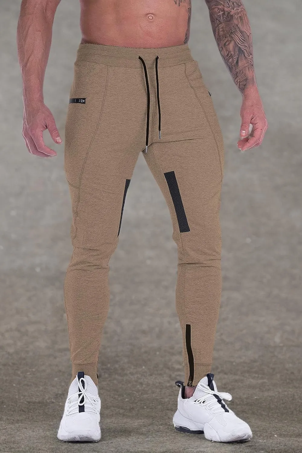 FIRSTGYM Mens Joggers Sweatpants Slim Fit Workout Training Thigh Mesh Gym Jogger Pants with Zipper Pockets