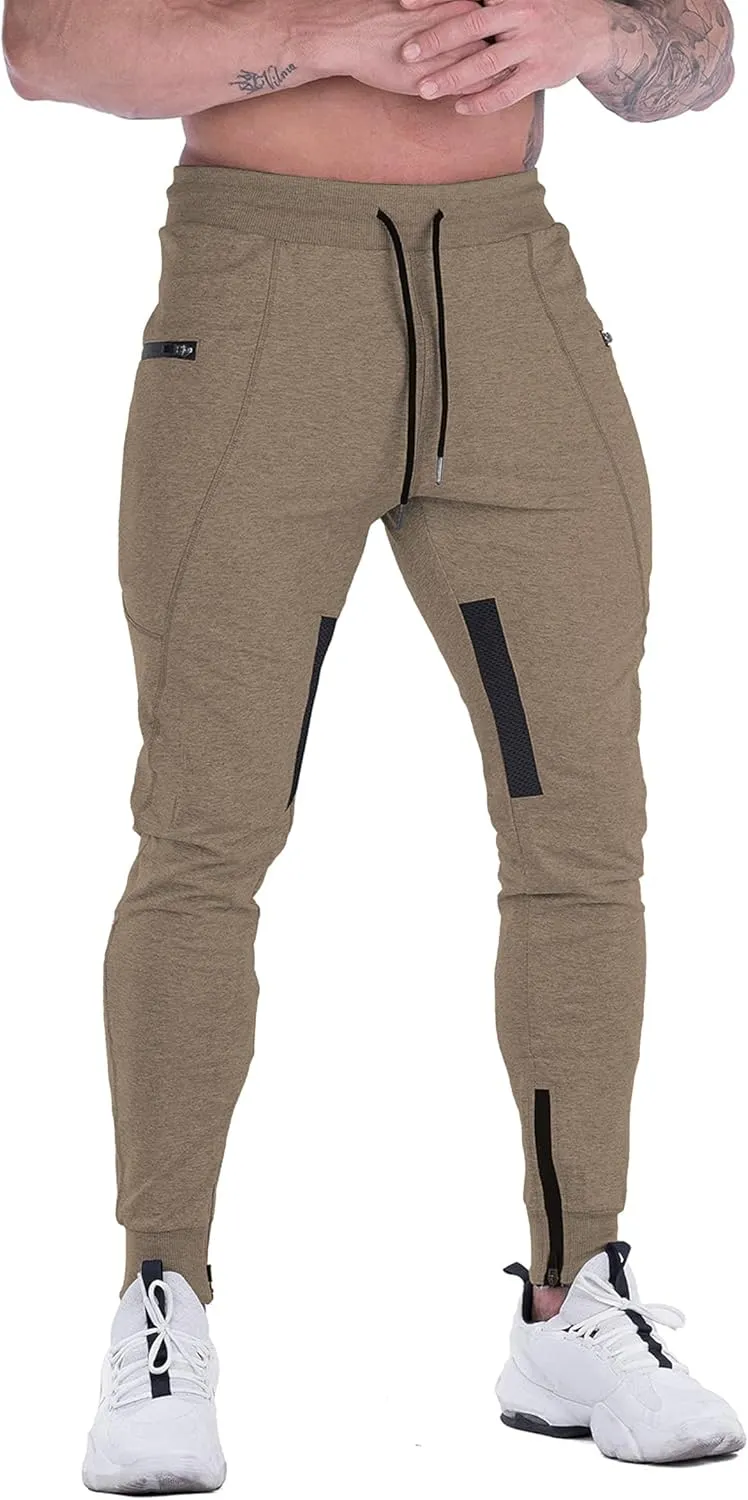 FIRSTGYM Mens Joggers Sweatpants Slim Fit Workout Training Thigh Mesh Gym Jogger Pants with Zipper Pockets