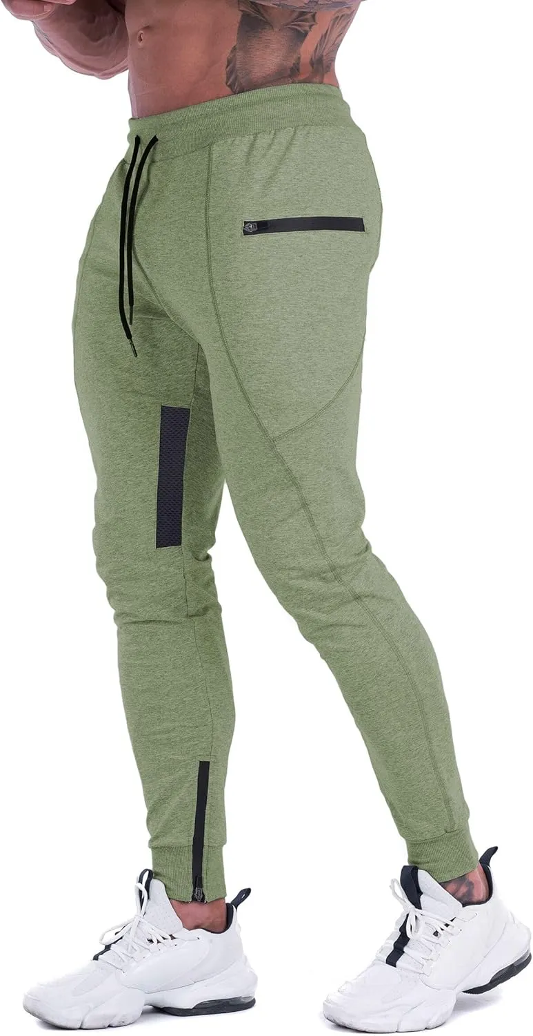 FIRSTGYM Mens Joggers Sweatpants Slim Fit Workout Training Thigh Mesh Gym Jogger Pants with Zipper Pockets