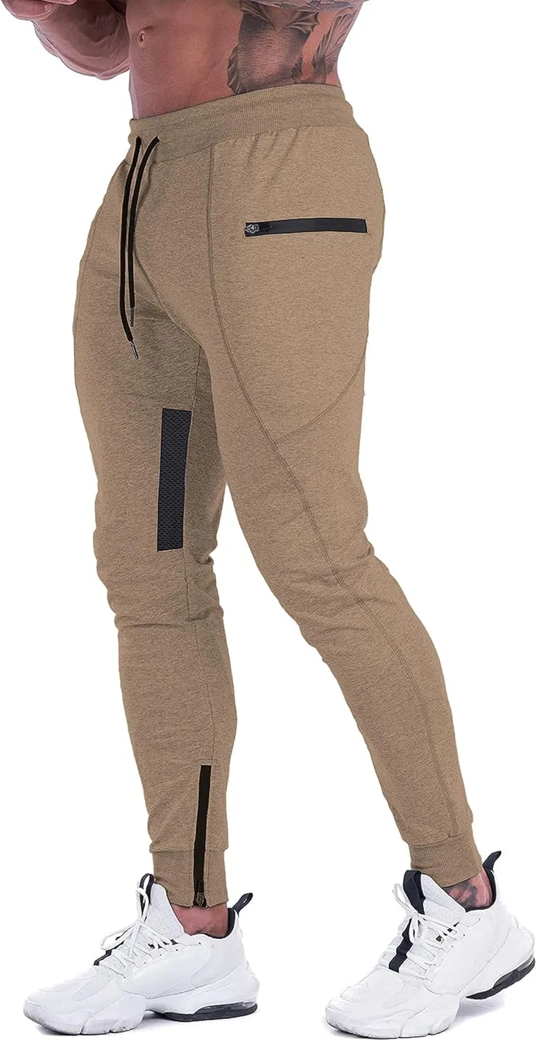 FIRSTGYM Mens Joggers Sweatpants Slim Fit Workout Training Thigh Mesh Gym Jogger Pants with Zipper Pockets