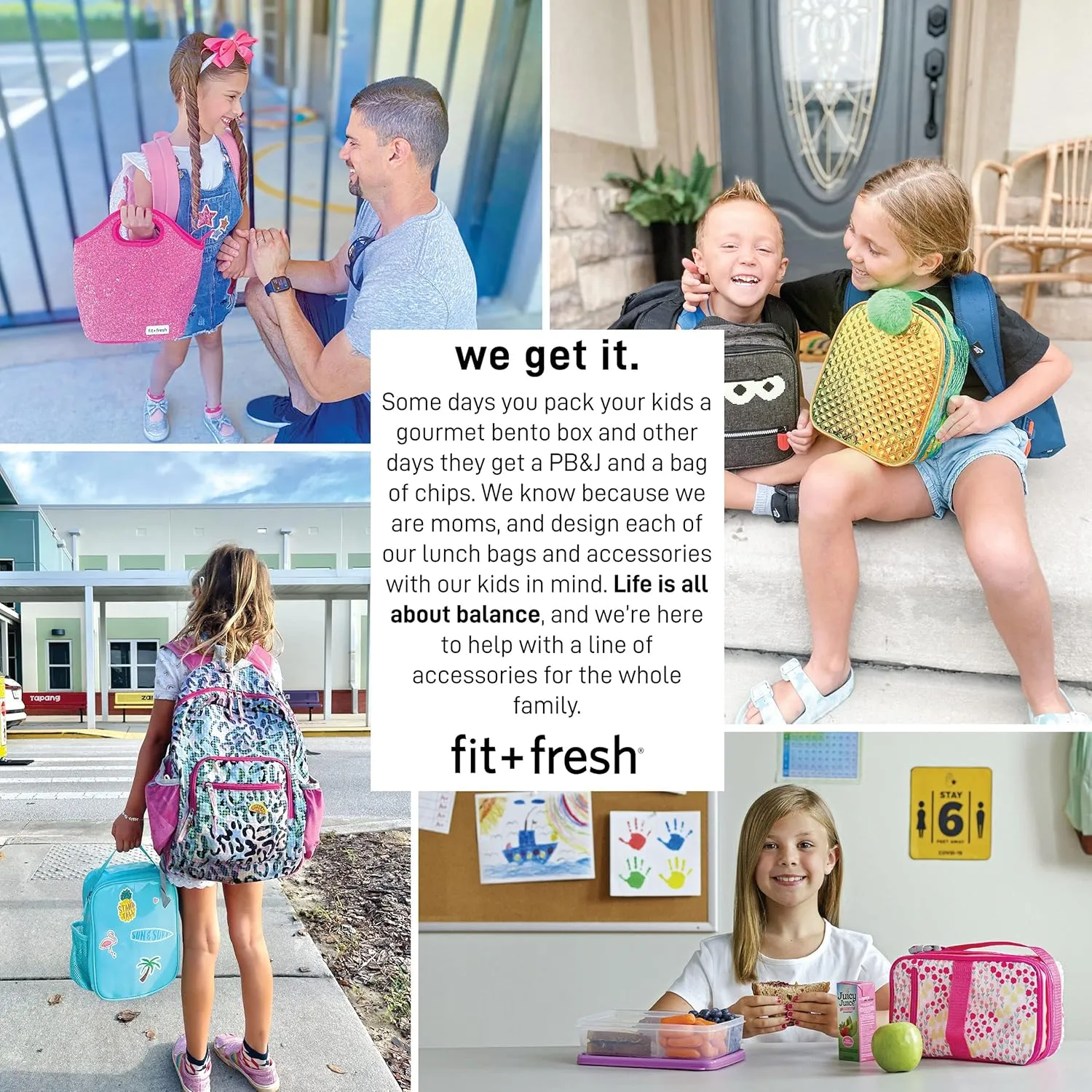 Fit   Fresh DIY Sticker Insulated Lunch Bag, Trendy Kids Lunch Box, Soft Lunch Cooler Bag, Perfect for School, Picnics, Trips & More, Navy