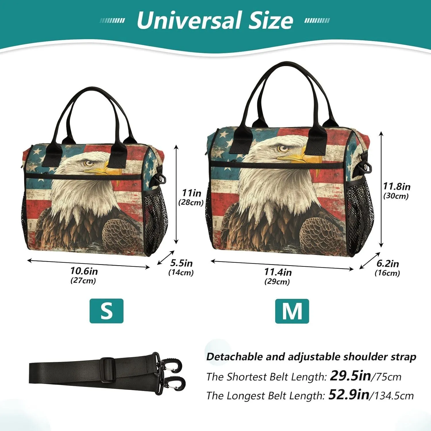Flag Hawk Beige Lunch Bag for Women Insulated Reusable Lunch Box with Adjustable Shoulder Strap for Picnic Hiking S