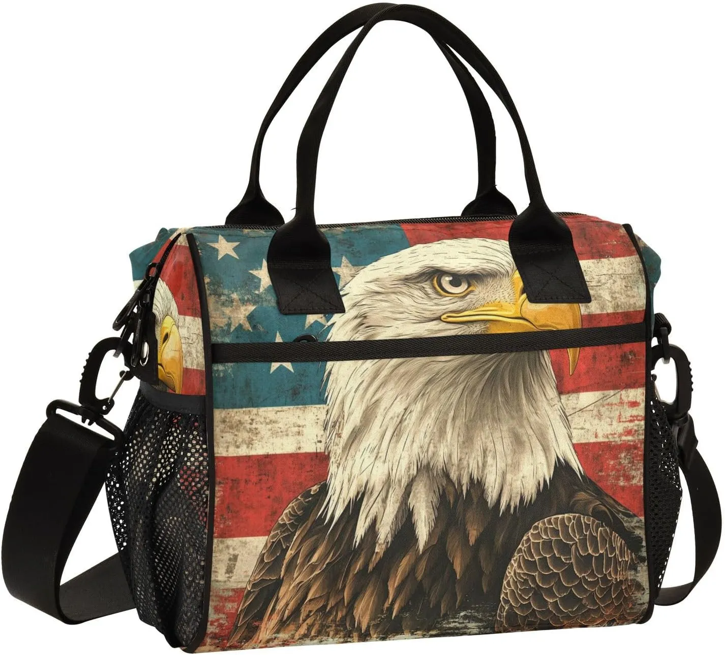 Flag Hawk Beige Lunch Bag for Women Insulated Reusable Lunch Box with Adjustable Shoulder Strap for Picnic Hiking S