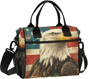 Flag Hawk Beige Lunch Bag for Women Insulated Reusable Lunch Box with Adjustable Shoulder Strap for Picnic Hiking S