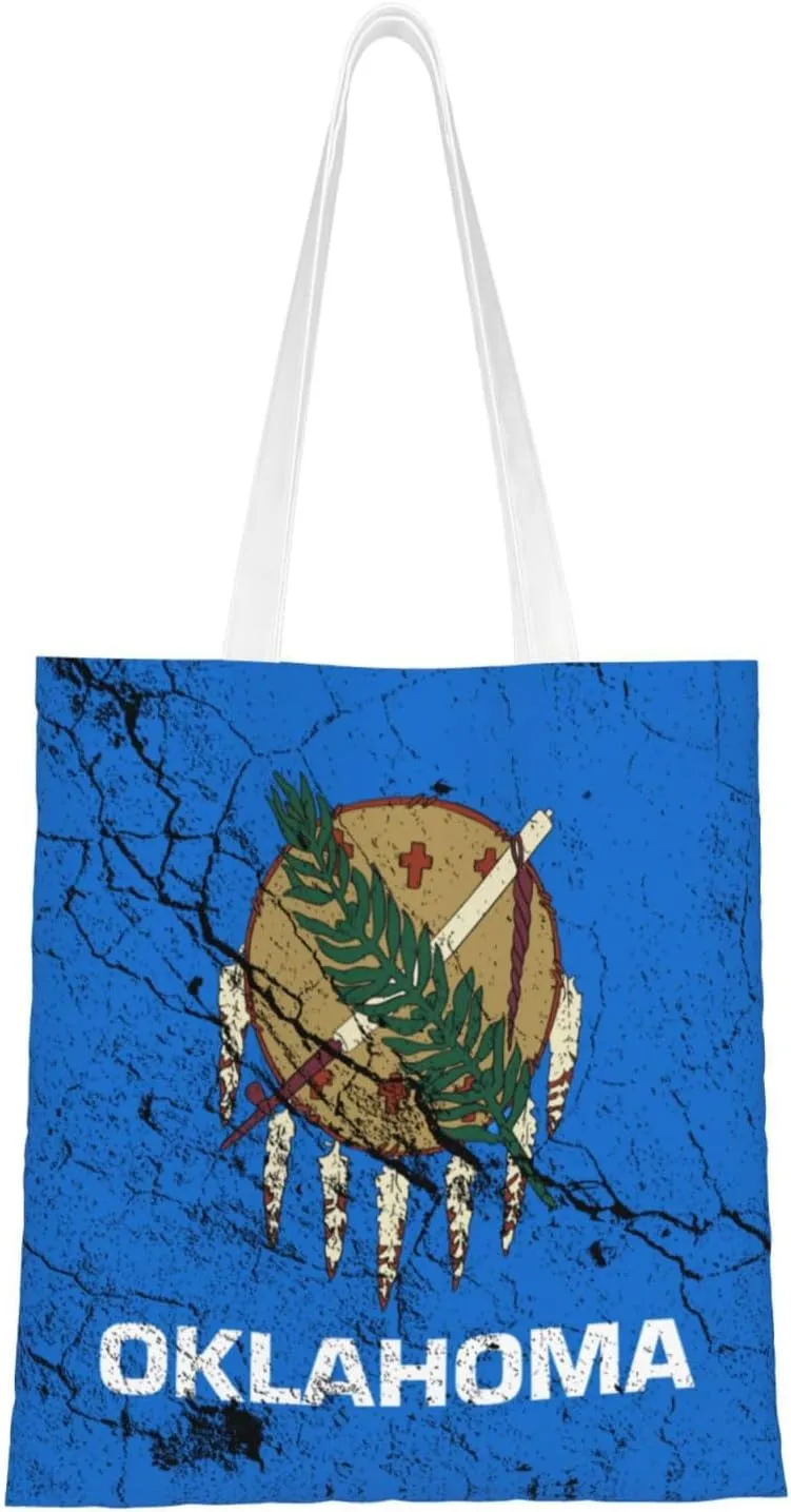 Flag Of Oklahoma Texture Effect Tote Bag for Women Canvas Shopping Bags Reusable Beach Bag Grocery Bags Tote Shoulder Bag Gift Bags
