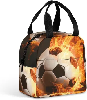 Flaming Football Burning Soccer Sport Lunch Box Bag Tote for Women Men Insulated Lunchbox Containers Work Picnic Travel