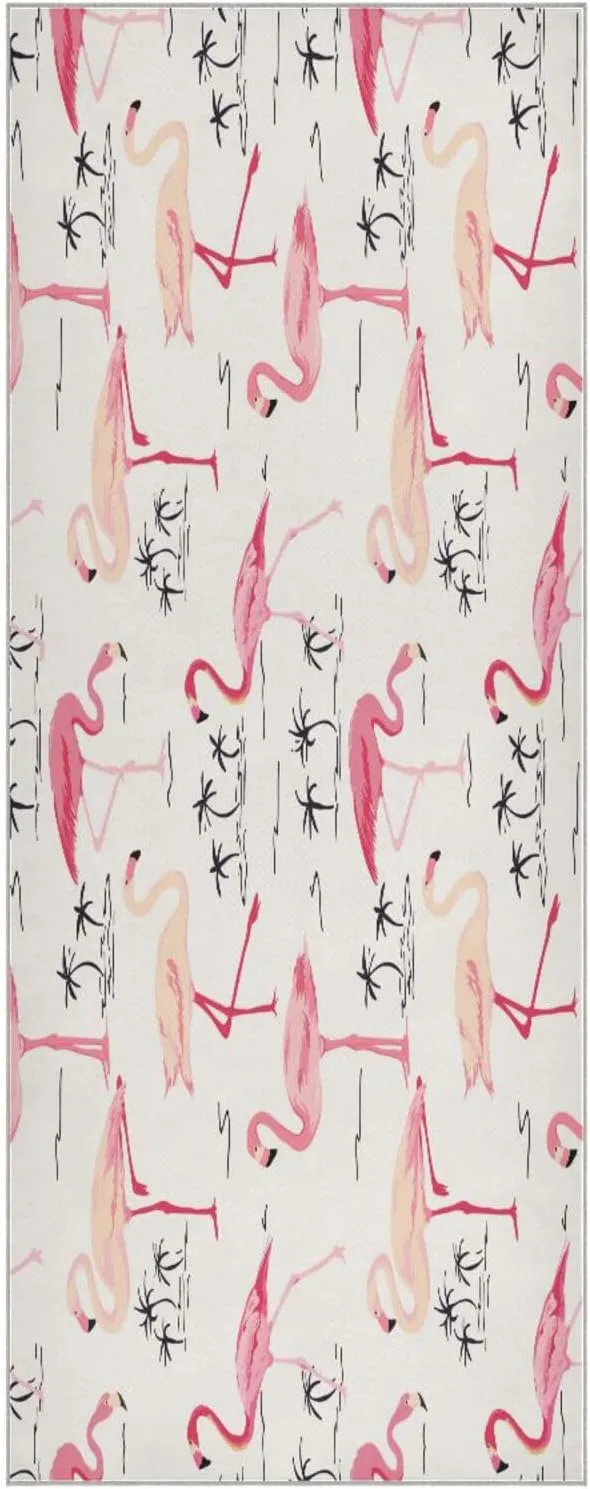 Flamingo Bird Retro Yoga Towel,Hot Yoga Mat Towel with Grip Dots Sweat Absorbent Non-Slip for Hot Yoga, 24" x72",Soft Yoga Blankets with Travel Bag,Pilates and Workout