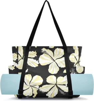 Flowers Minimalist Lines Black Yoga Mat Bag for Women Water-Resistant Gym Bag with Yoga Mat Holder Tote Bag for Office Travel Yoga Pilates