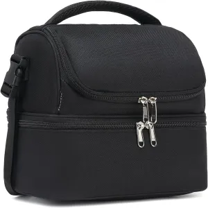 FlowFly Double Decker Cooler Insulated Lunch Bag Large Tote for Boys, Girls, Men, Women, With Adjustable Strap,Black