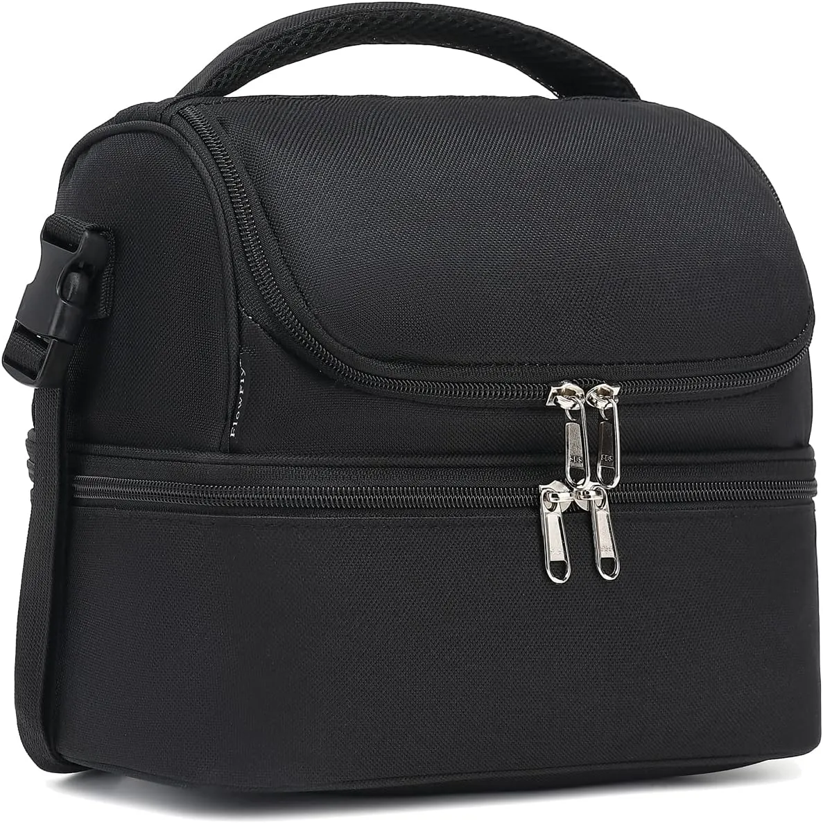 FlowFly Double Decker Cooler Insulated Lunch Bag Large Tote for Boys, Girls, Men, Women, With Adjustable Strap,Black