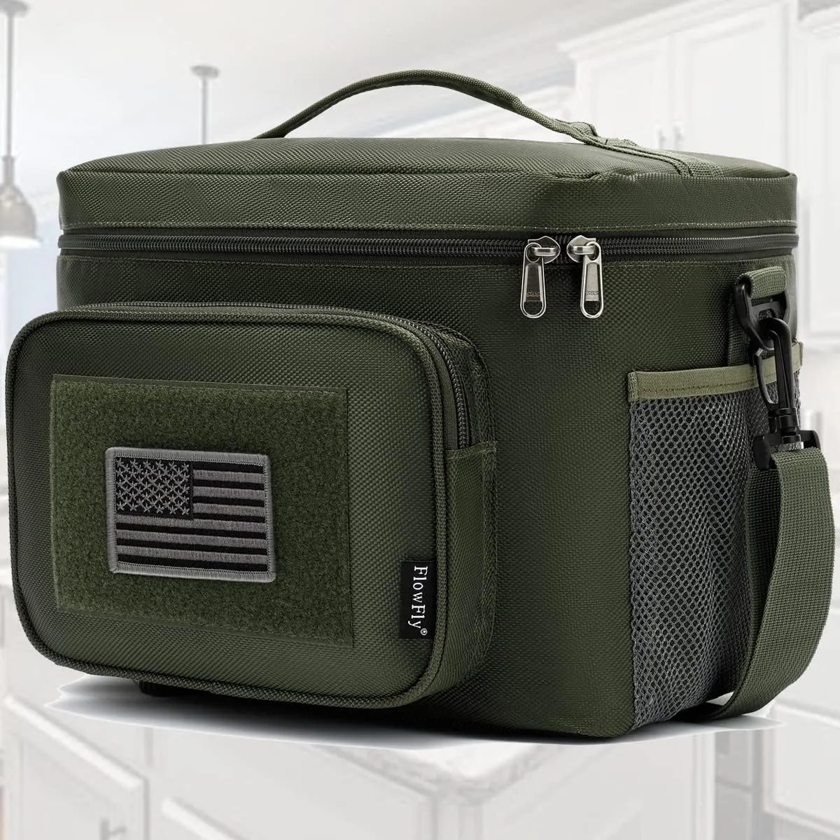 FlowFly Tactical Lunch Bag Large Insulated Lunch Box Cooler Tote for Men, Women with MOLLE/PALS Webbing (Army#Green, Large)