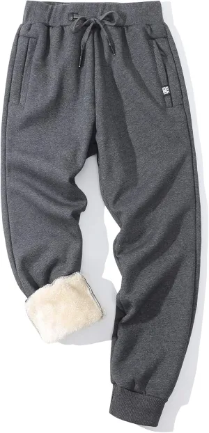 Flygo Men's Fleece Pants Winter Warm Joggers Pants Active Sherpa Lined Sweatpants
