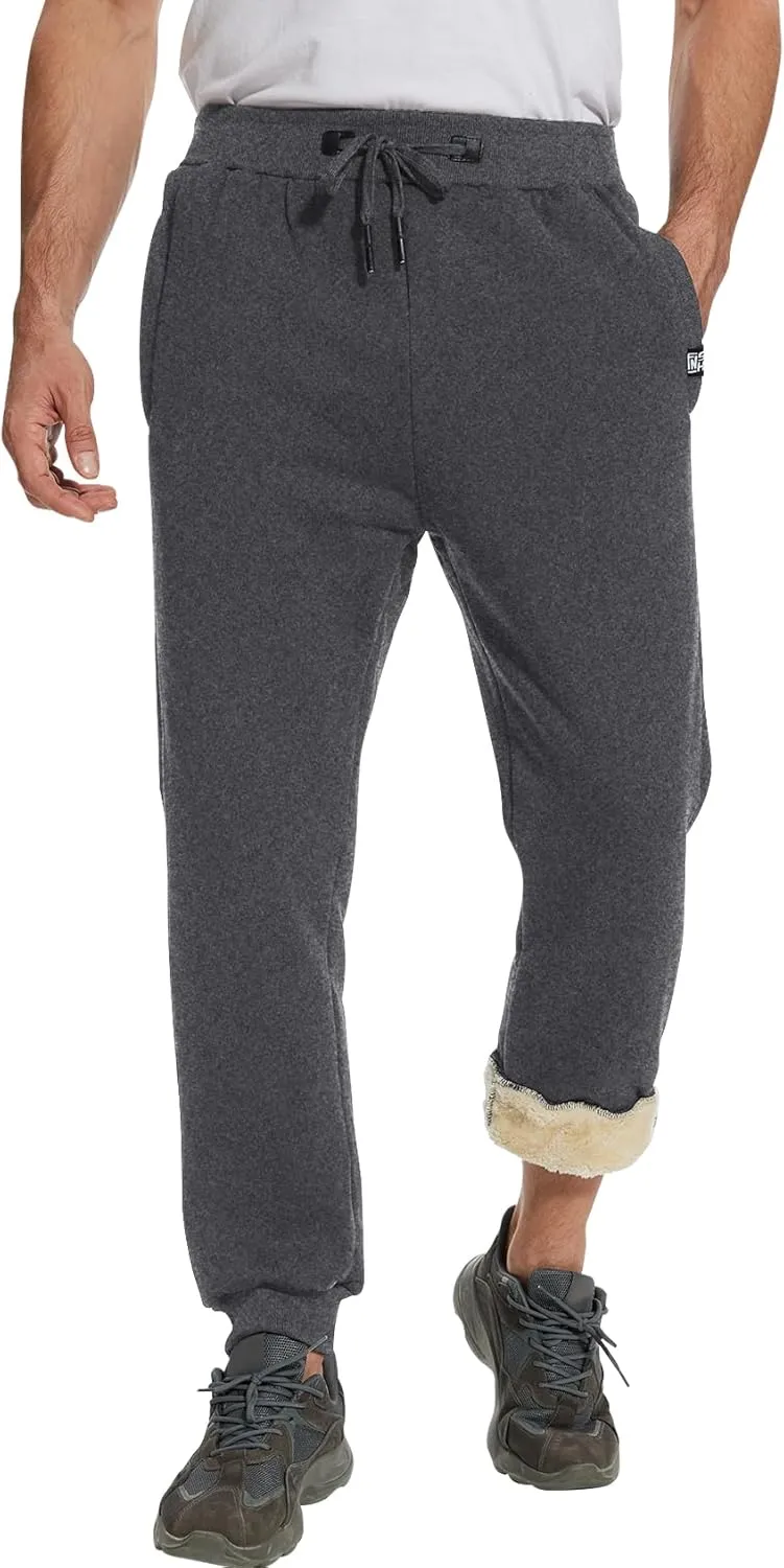 Flygo Men's Fleece Pants Winter Warm Joggers Pants Active Sherpa Lined Sweatpants