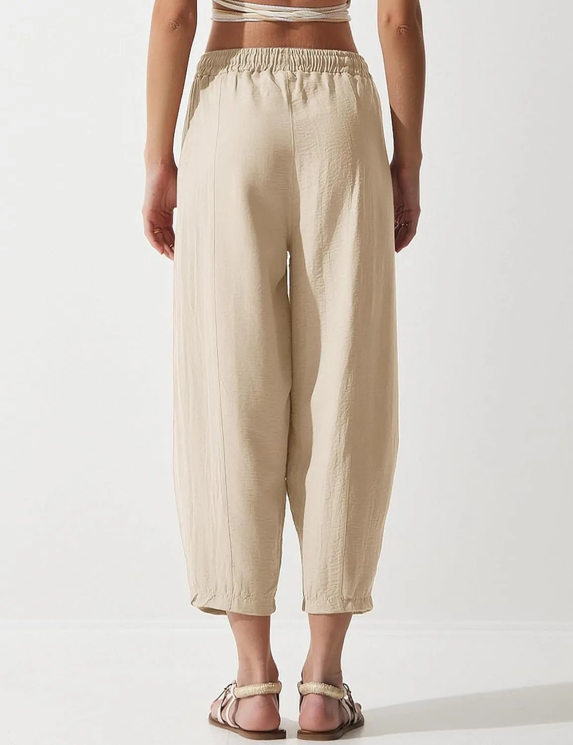 Flygo Women's Wide Leg Baggy Pants Casual Elastic High Waisted Palazzo Harem Slacks Ankle Length Loose Trousers with Pockets