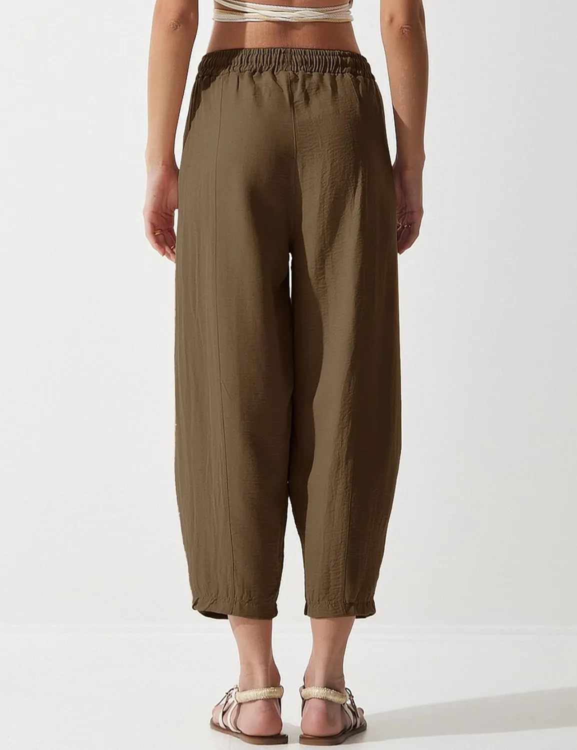 Flygo Women's Wide Leg Baggy Pants Casual Elastic High Waisted Palazzo Harem Slacks Ankle Length Loose Trousers with Pockets