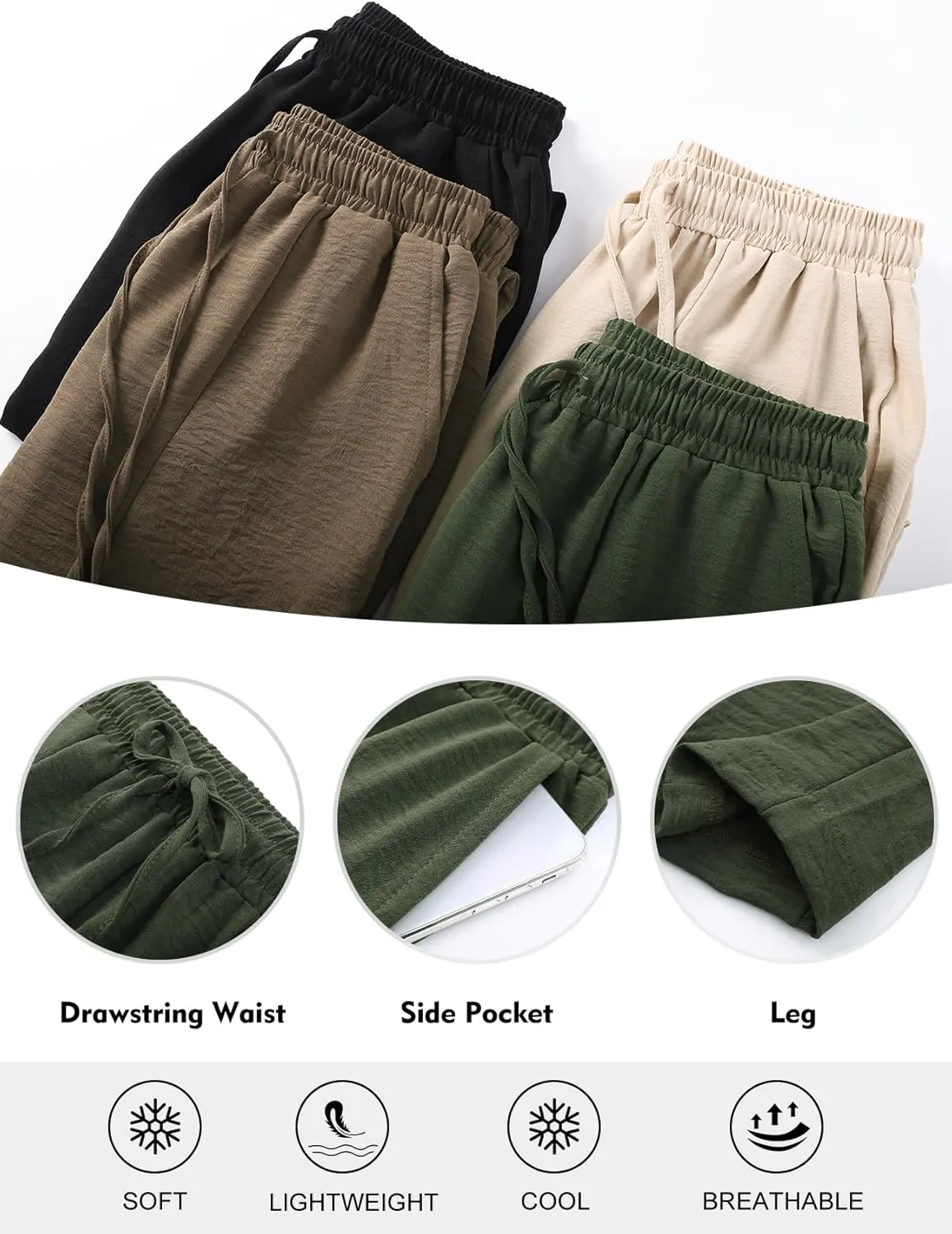 Flygo Women's Wide Leg Baggy Pants Casual Elastic High Waisted Palazzo Harem Slacks Ankle Length Loose Trousers with Pockets
