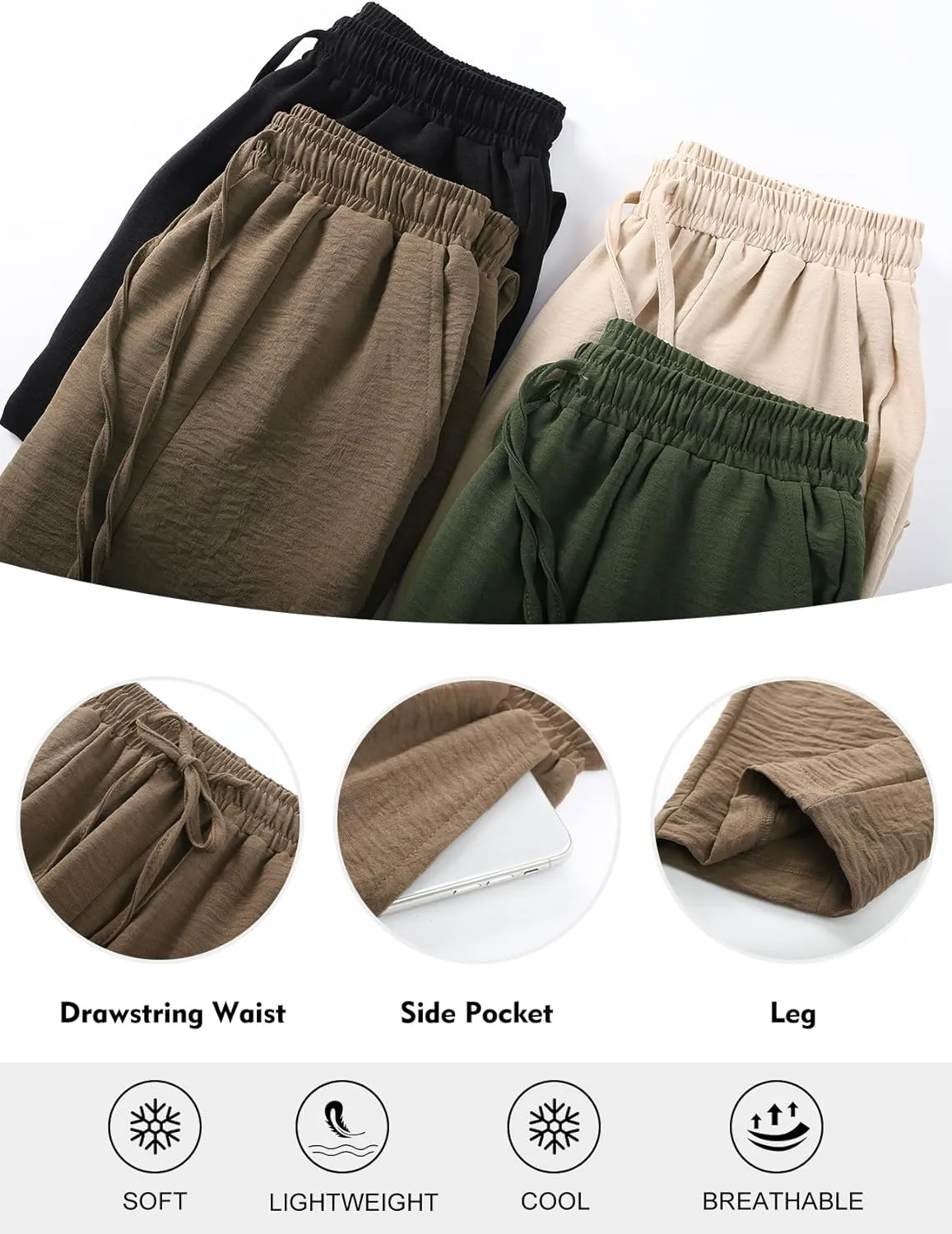 Flygo Women's Wide Leg Baggy Pants Casual Elastic High Waisted Palazzo Harem Slacks Ankle Length Loose Trousers with Pockets