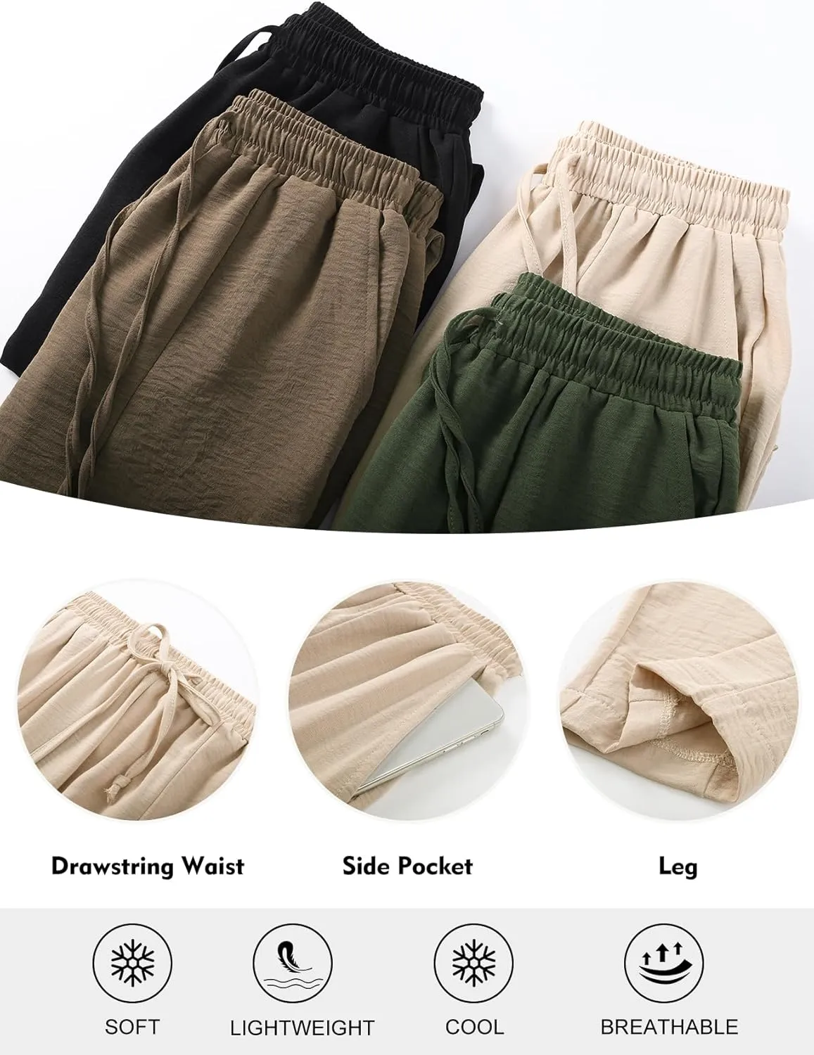 Flygo Women's Wide Leg Baggy Pants Casual Elastic High Waisted Palazzo Harem Slacks Ankle Length Loose Trousers with Pockets