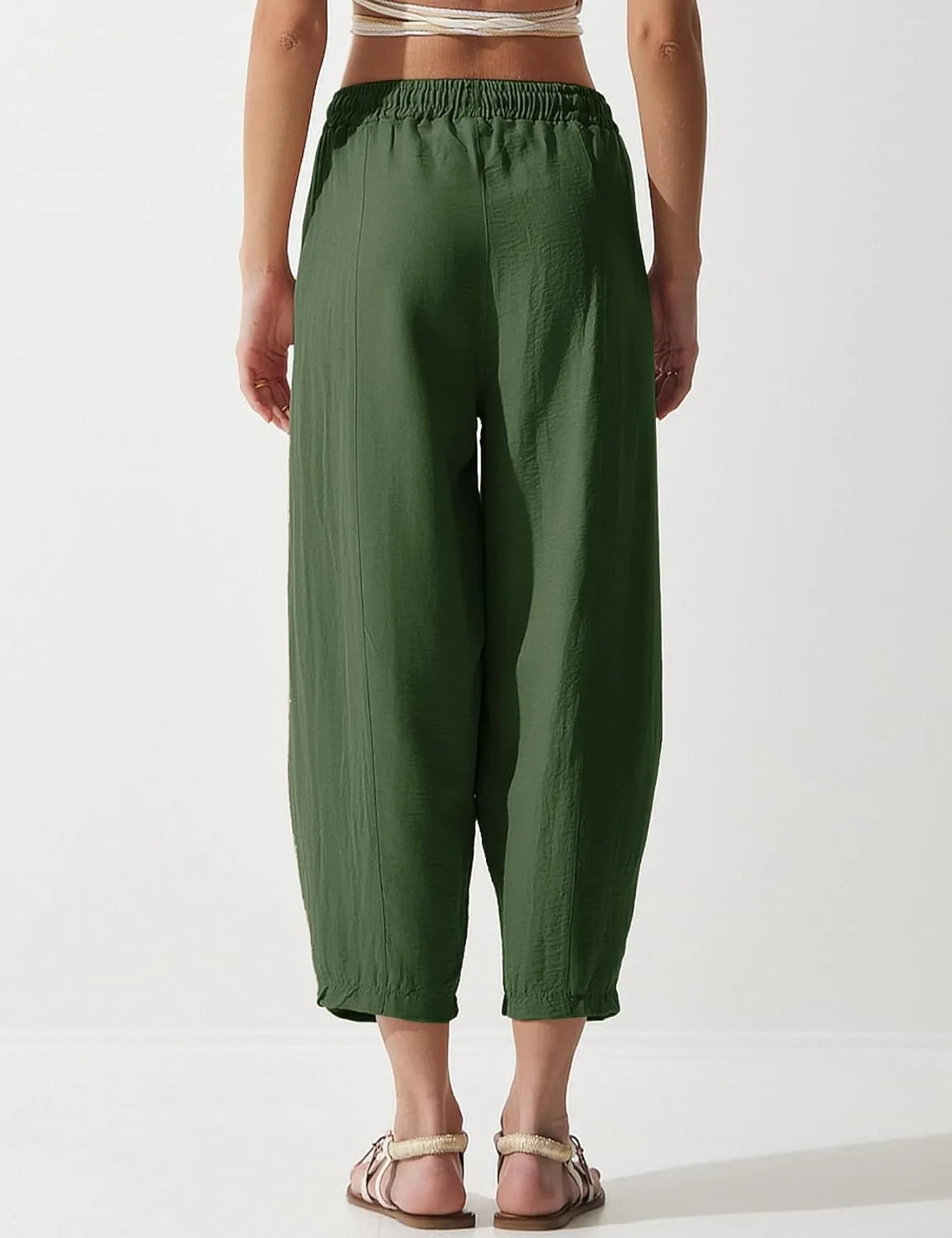 Flygo Women's Wide Leg Baggy Pants Casual Elastic High Waisted Palazzo Harem Slacks Ankle Length Loose Trousers with Pockets