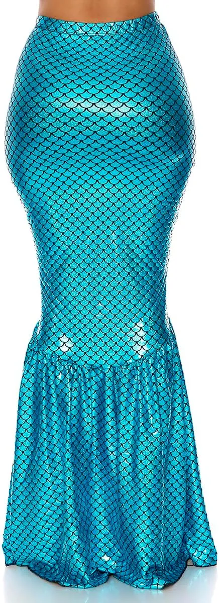 Forplay Women's Mermaid Skirt with Hologram Finish, Halloween Maxi Skirt