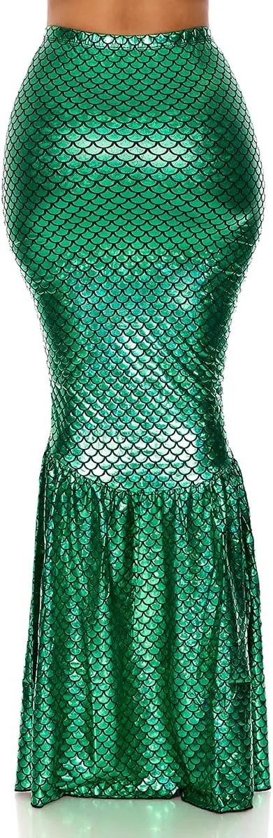 Forplay Women's Mermaid Skirt with Hologram Finish, Halloween Maxi Skirt